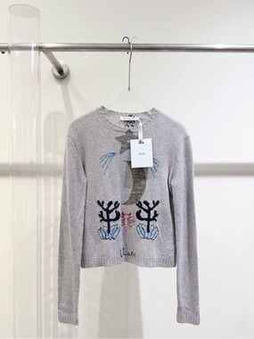 🚩steal Dior Light Gray Crewneck Sweater with Mermaid Motif